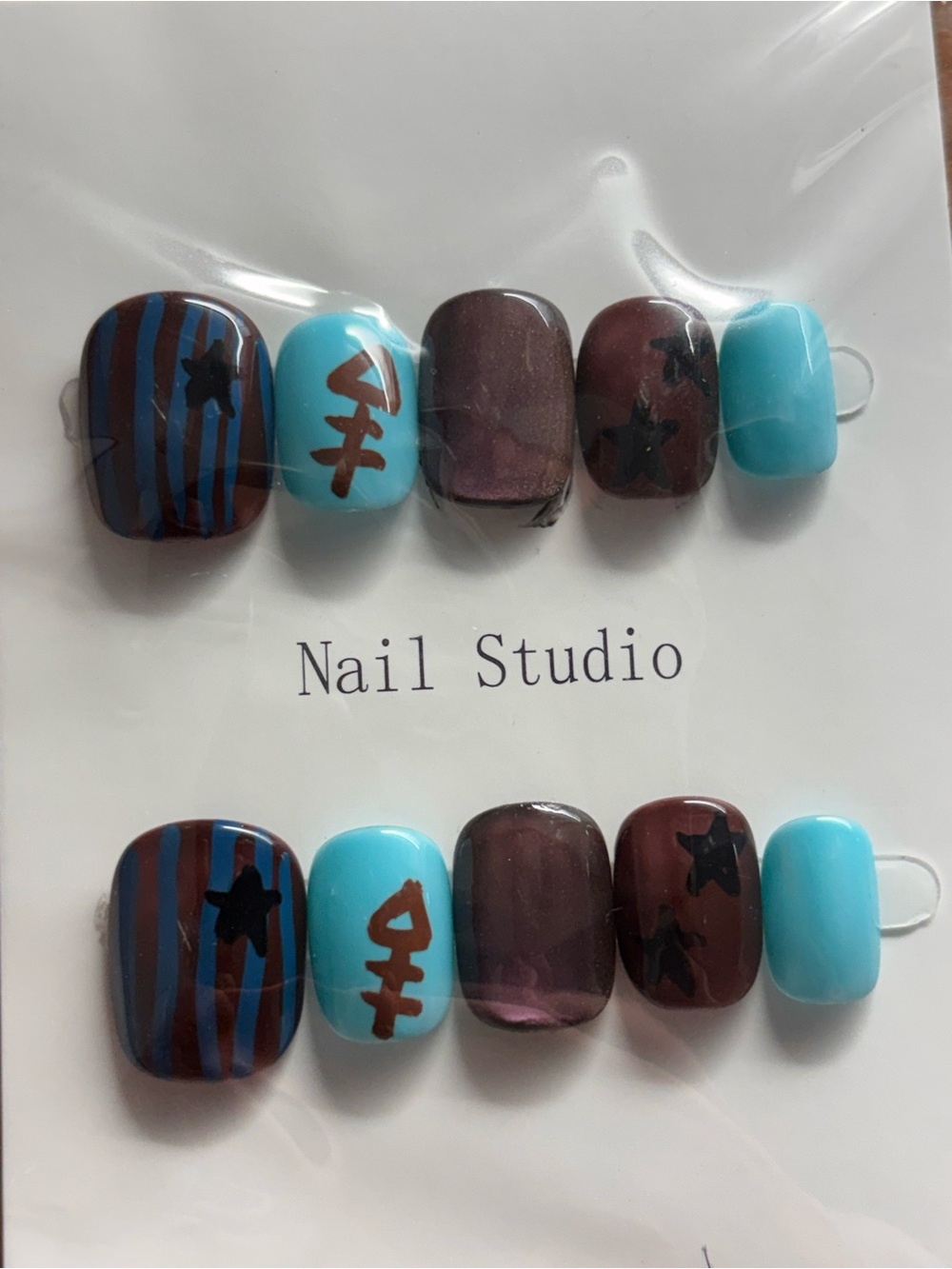 Nail Studio Blue & Brown Designer Press-On Nails